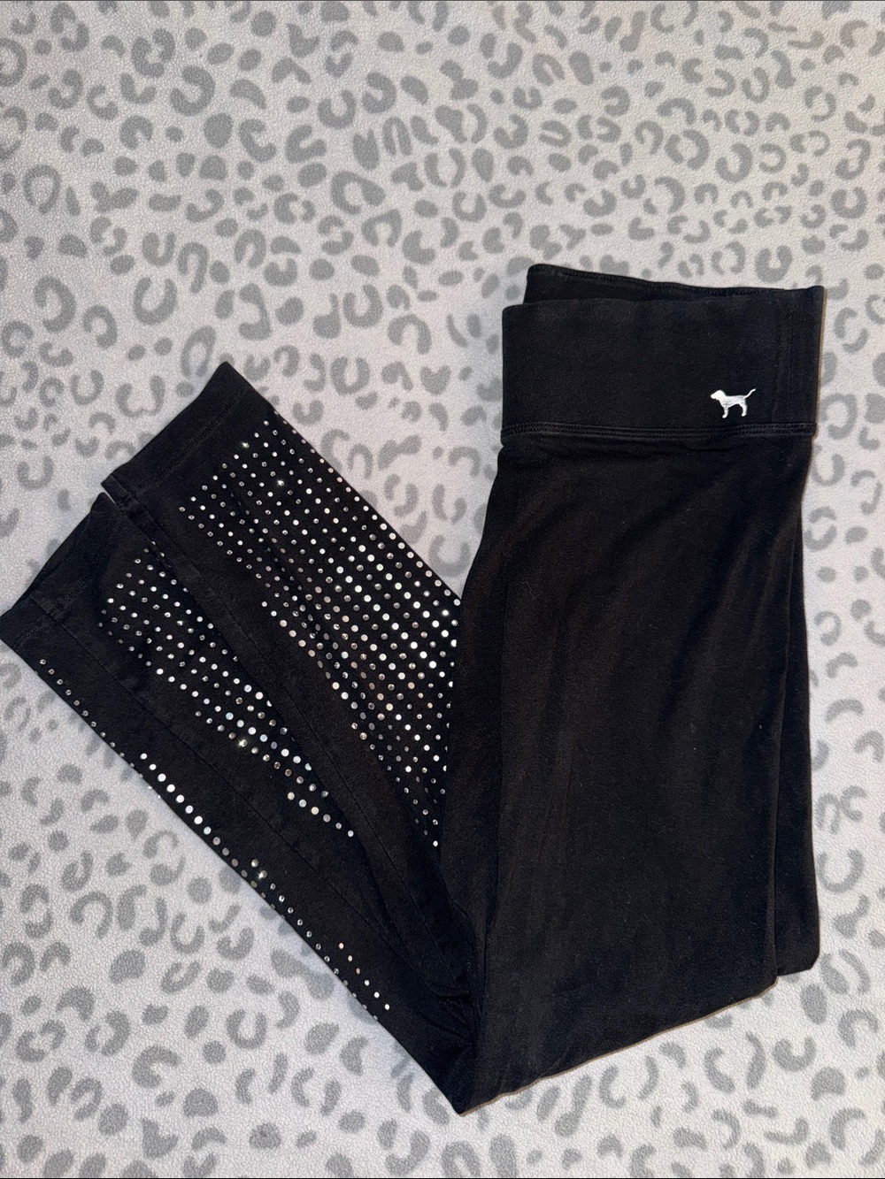 PINK Victoria's Secret Black Leggings with Silver Stud Embellishment